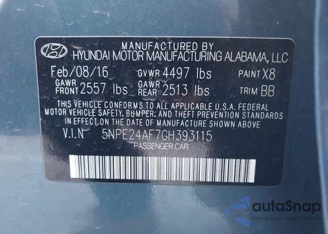 2016 Hyundai Sonata из США, поврежденный, VIN 5NPE24AF7GH393115